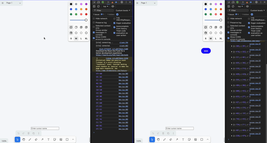 Throttleで間引いたカーソルの様子